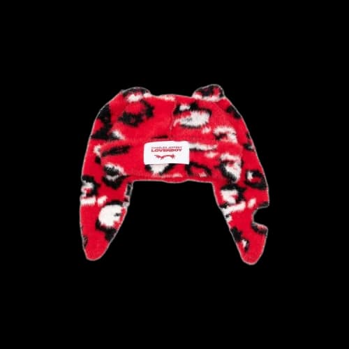 Charles Jeffrey Loverboy Fluffy Chunky Rabbit Beanie 'Red Leopard'