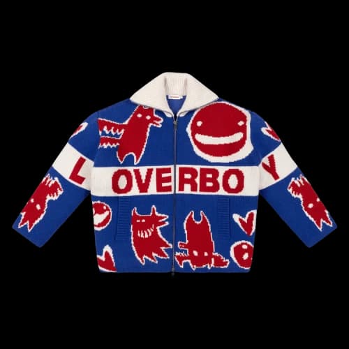 Charles Jeffrey Loverboy Knitted Puffer Jacket 'Blue/Red'