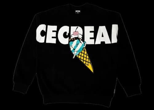 Icecream Ice Cream Cone Head Crew Sweater Black