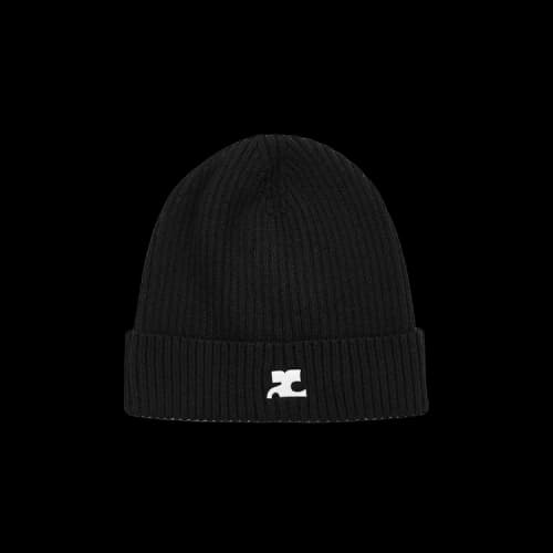 Courrèges Ribbed Wool Beanie 'Black'