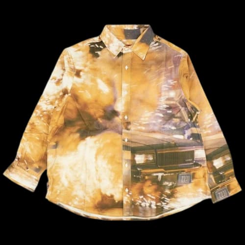 424 Car Print Button Down Shirt 'Yellow'