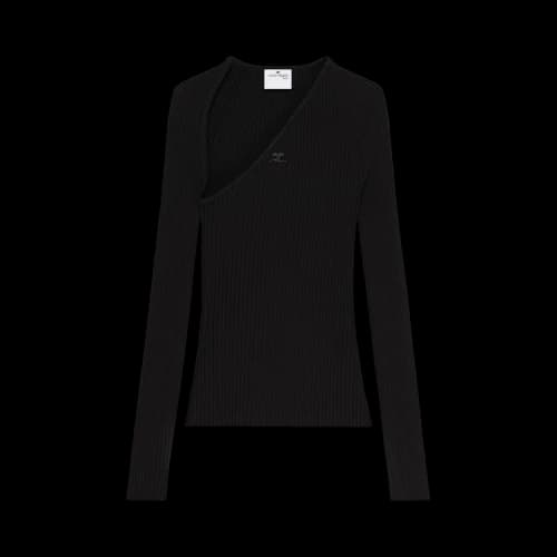 Courrèges Slash Ribbed Knit Top 'Black'