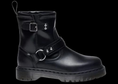 Dr. Martens Anistone Harness Orleans Leather Biker Boot Black
