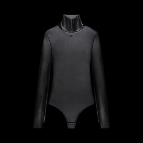 Courrèges Mockneck Leather Effect Bodysuit 'Black'