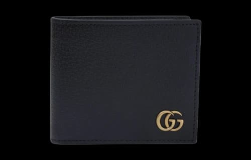 Gucci GG Marmont Leather Bi-Fold Wallet 'Black Gold'