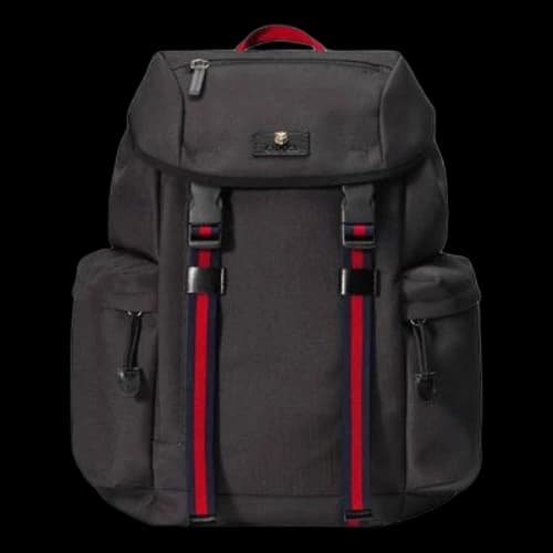 Gucci Metallic Tiger Head Leather Logo Stripe Webbing Canvas Large Capacity schoolbag Backpack Black Classic