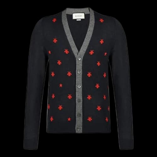 Gucci Bee And Star Pattern Wool Cardigan For Men Blue
