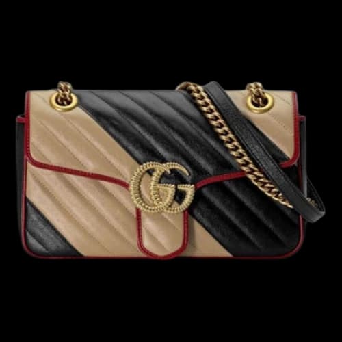 Gucci Marmont Series Chain Single Shoulder Bag Beige Black (Women's)
