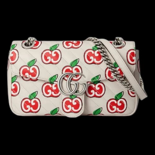 Gucci GG Marmont Silver Leather Chain Shoulder Bag 'Cream White Red' (Women's)