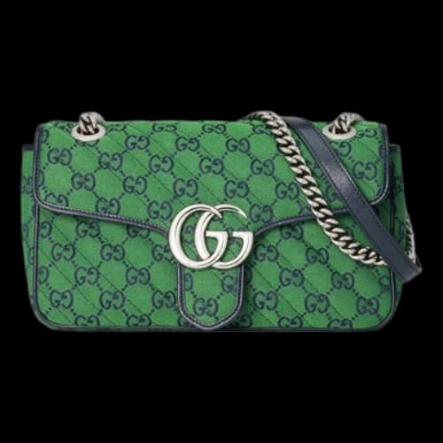 Gucci Leather GG Marmont Multicolor Logo Single-Shoulder Bag Small Green/Blue (Women's)