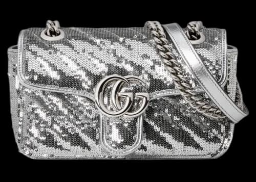 Gucci GG Marmont Mini Sequin Shoulder Bag Silver