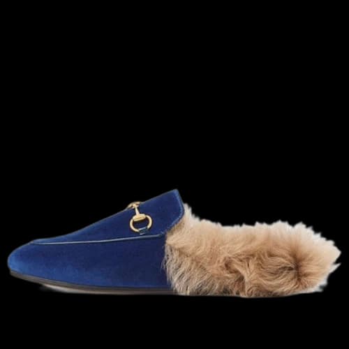 Gucci Princetown Velvet Fur Lined 'Cobalt Blue' (Women's)