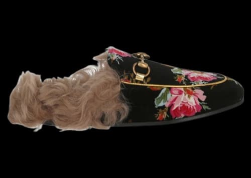 Gucci Princetown Floral-Print Slippers Black Gold Natural (Women's)