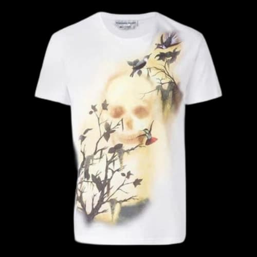 Alexander McQueen Cotton Printing Round Neck Short Sleeve White