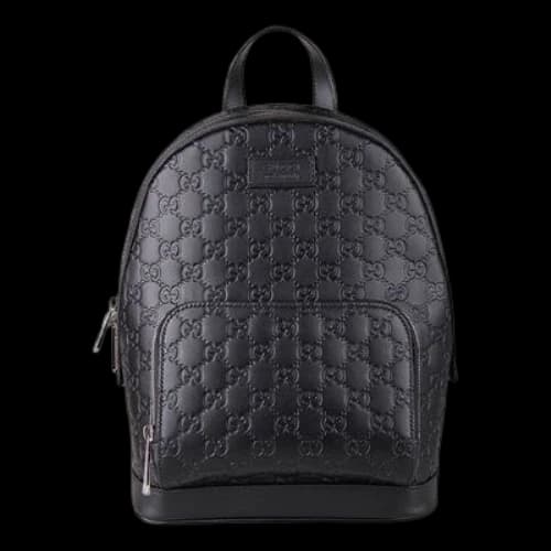 Gucci Logo Embossing Cowhide Schoolbag Backpack Black Minimalistic Classic