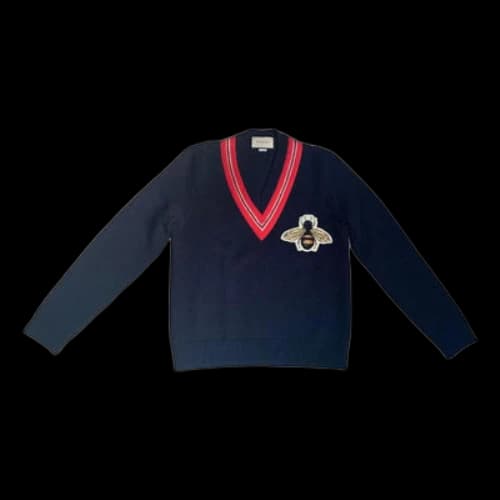 Gucci Wool Sweater With Bee Applique 'Navy'