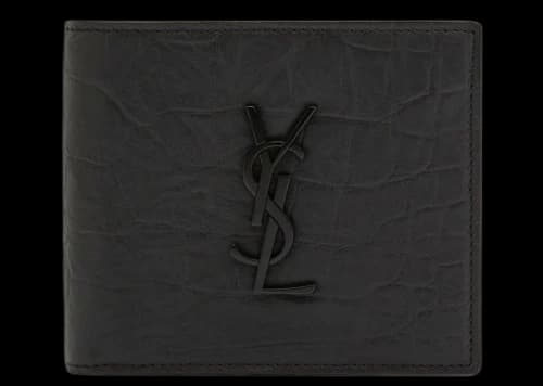 Saint Laurent Monogram Croc-Embossed Leather Bi-Fold Wallet Black