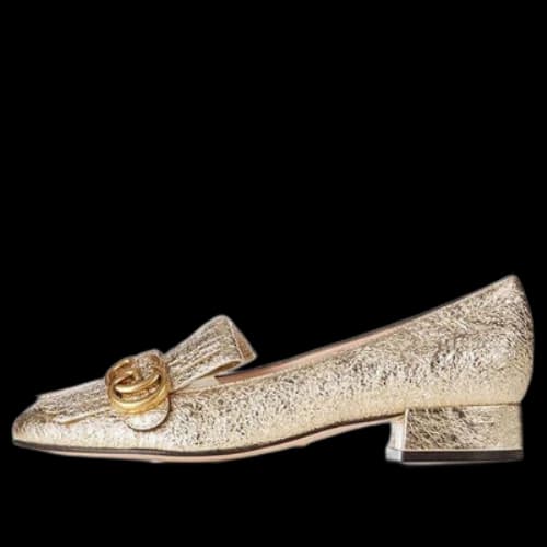 Gucci Marmont Metallic Mid-Heel Pumps 'Platinum' (Women's)