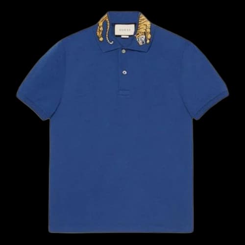 Gucci Embroidered Short Sleeve Polo Shirt Blue