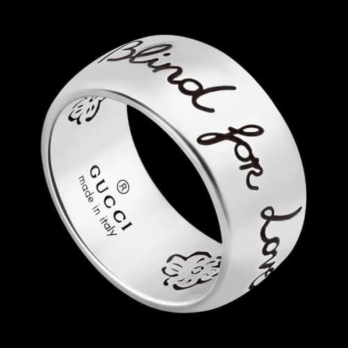 Gucci Sterling Silver Blind for Love Engraved Ring Silver