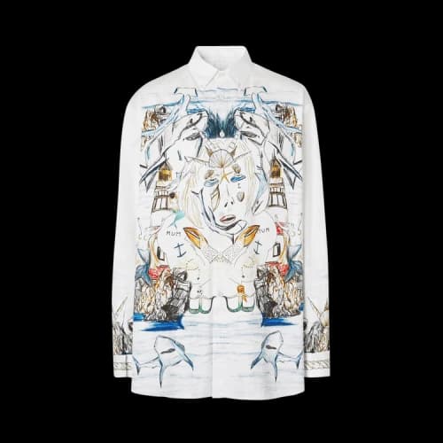 Burberry Printed Long-Sleeve Button Down 'White'