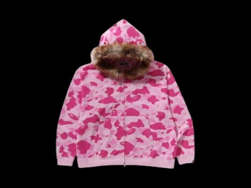 BAPE x Cactus Jack x Don Toliver Faux Fur Shark Zip Hoodie Pink