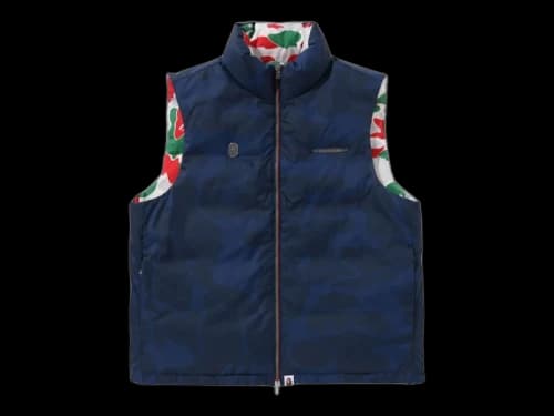 BAPE x Pagani Solid Camo Logo Down Vest Navy