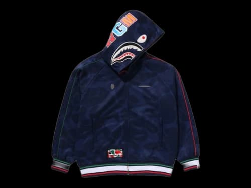 BAPE x Pagani Solid Camo Relaxed Fit Shark Full Zip Hoodie Navy