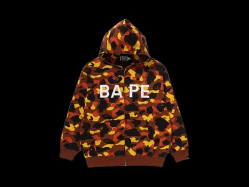 BAPE 1st Camo Bape Logo Rhinestone Relaxed Fit Full Zip Hoodie (FW25) Orange
