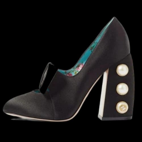 Gucci Silk Satin Pearl Studded Luna Bow Pumps 36 'Black Gold' (Women's)