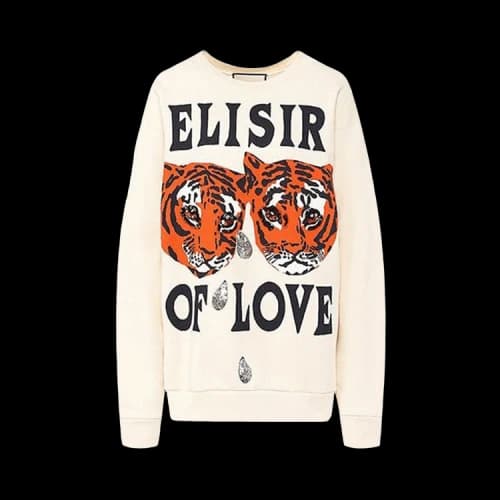 Gucci Cotton Tiger Printed Loose Sweatshirt White (Women's)
