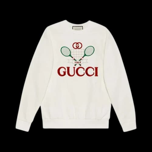 Gucci Cotton Tennis Racket Print Sweatshirt For Ivory (Women's)