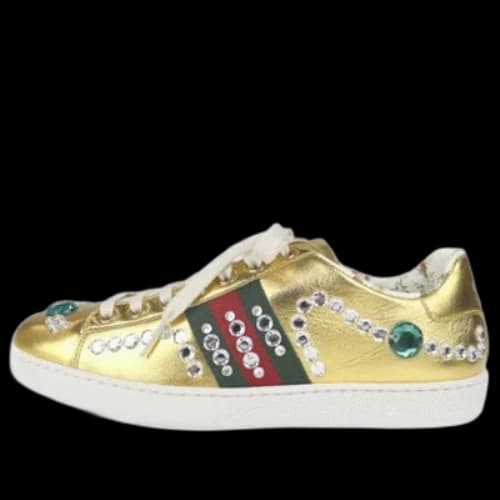 Gucci Ace Metallic Nappa Crystal Web 'Gold' (Women's)