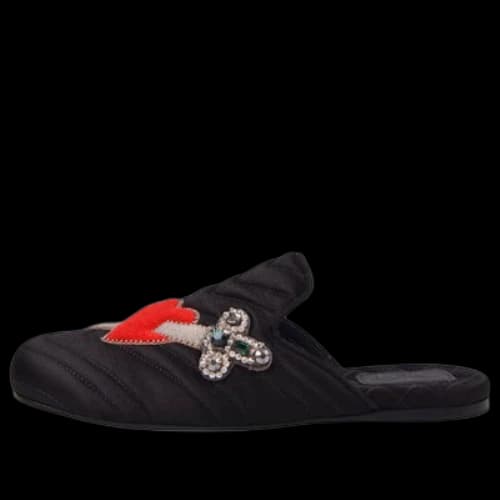 Gucci Quilted Satin Heart Slipper 'Black' (Women's)