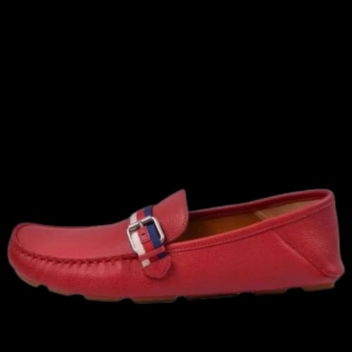 Gucci Cowhide Bee Embroidered Classic Stripe Flats 'Red'
