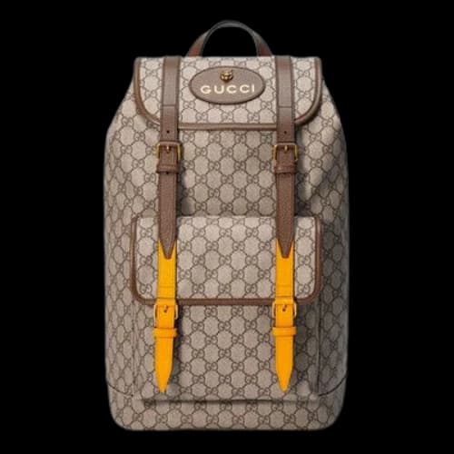 Gucci Neo Vintage Metallic Tiger Head Logo Stripe Webbing Canvas Backpack Unisex / Brown