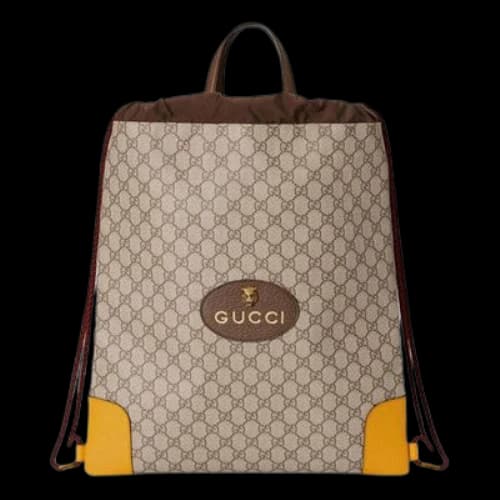 Gucci Neo Vintage Metallic Tiger Head Logo Canvas Drawstring schoolbag Backpack Unisex / / Brown / Yellow