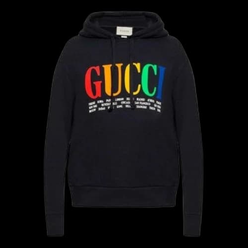 Gucci City Rainbow Logo Hooded Sweatshirt 'Black'