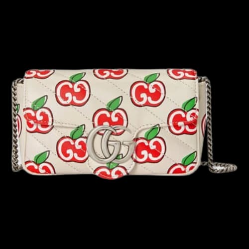 Gucci GG Marmont Rectangular Leather Chain Shoulder Bag 'Cream White Red' (Women's)