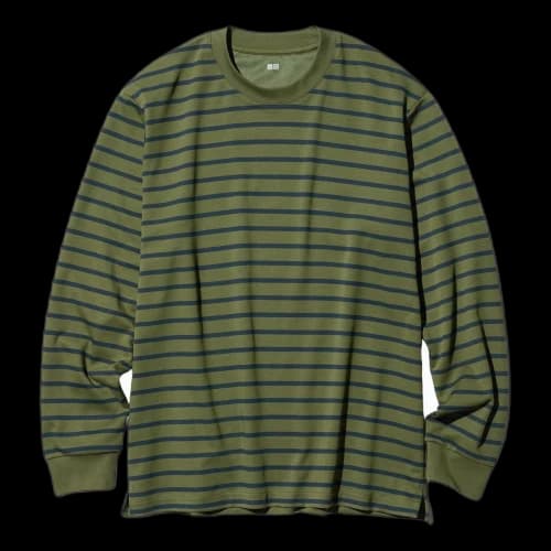UNIQLO AIRism Cotton Striped Crew Neck T-Shirt Long Sleeve 'Olive'