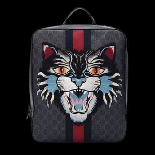 Gucci Cat Webbing Canvas Backpack 'Black Red Grey'