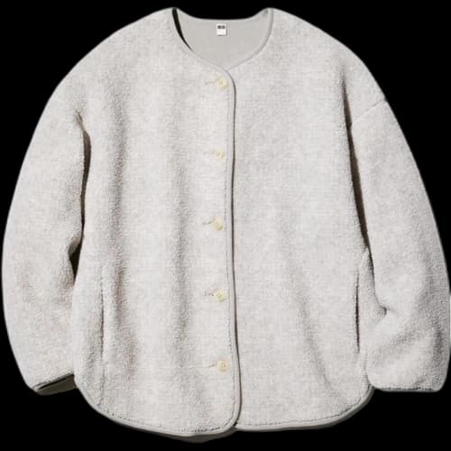 UNIQLO Pile Lined Fleece Relaxed Cardigan 'Light Grey'