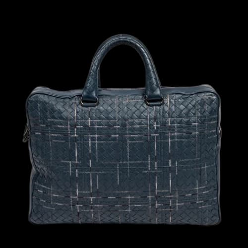 Bottega Veneta Atlas Intrecciato Leather Briefcase Blue