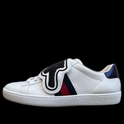 Gucci Ace Crystal-embellished Watersnake-trimmed Leather 'White' (Women's)