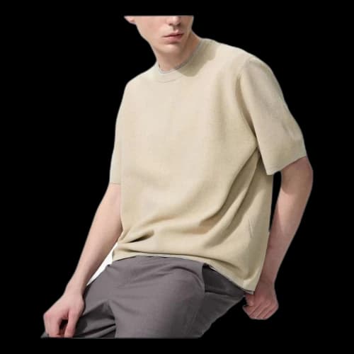 UNIQLO Washable Milano Ribbed Knitted T-Shirt 'Beige'