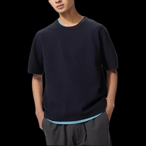 UNIQLO Washable Milano Ribbed Knitted T-Shirt 'Navy'