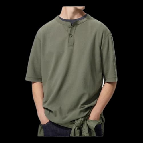 UNIQLO Dry Waffle Henley Neck T-Shirt Short Sleeve 'Olive'