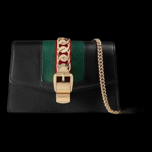 Gucci Sylvie Series Fabric/ Leather Single Shoulder Satchel mini Black/ Red/ Green (Women's)