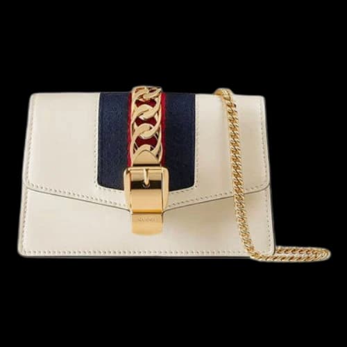Gucci Sylvie Series Leather Bag Single-Shoulder Bag MIni-Size White (Women's)