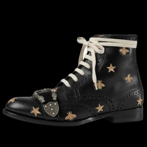 Gucci Queercore Bee Accent Lace-Up Boots 'Black'